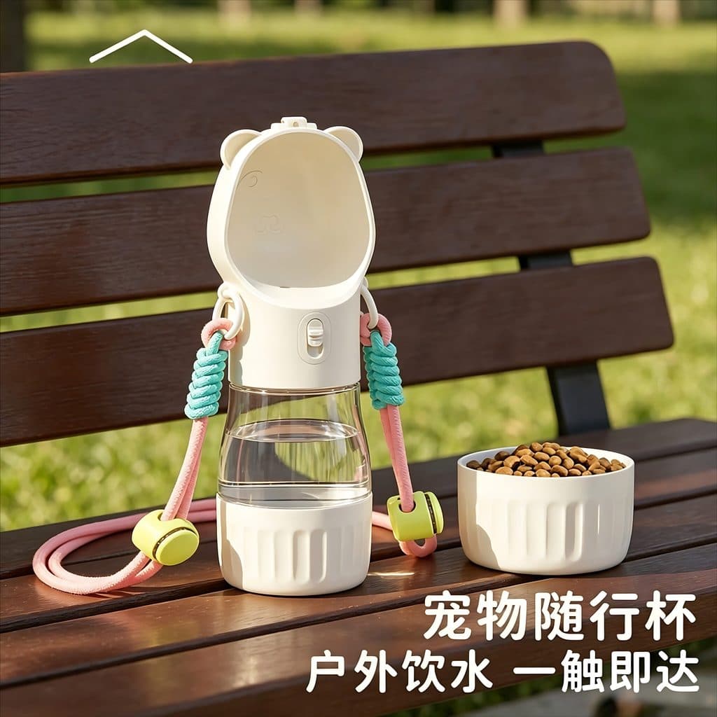 Pet acompanhando copo cinta portátil ao ar livre fonte potável cão Outing copo de água água comida dois-em-um gato garra