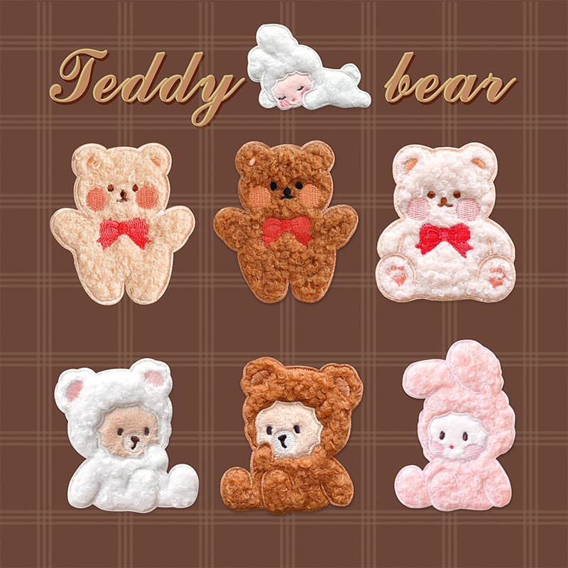 Bonito tridimensional urso bordado adesivos manual caso de telefone cachecol DIY decoração elegante All-Match auto @-