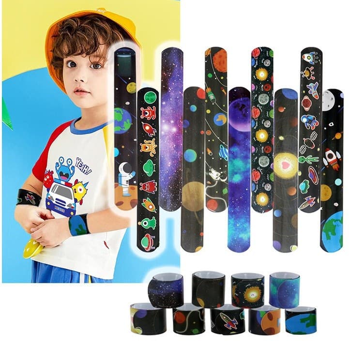 10 pulseiras elásticas com temas de espaço, universo, planeta, astronauta, nave espacial, OVNI e foguete.
