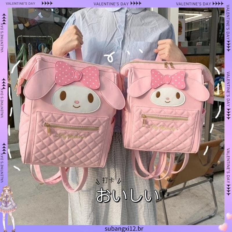 Lolita Mochila All-Match Melodia de Grande Capacidade Kuromi Linda Menina Canela Cachorro Estudante Classe Commuter Bag