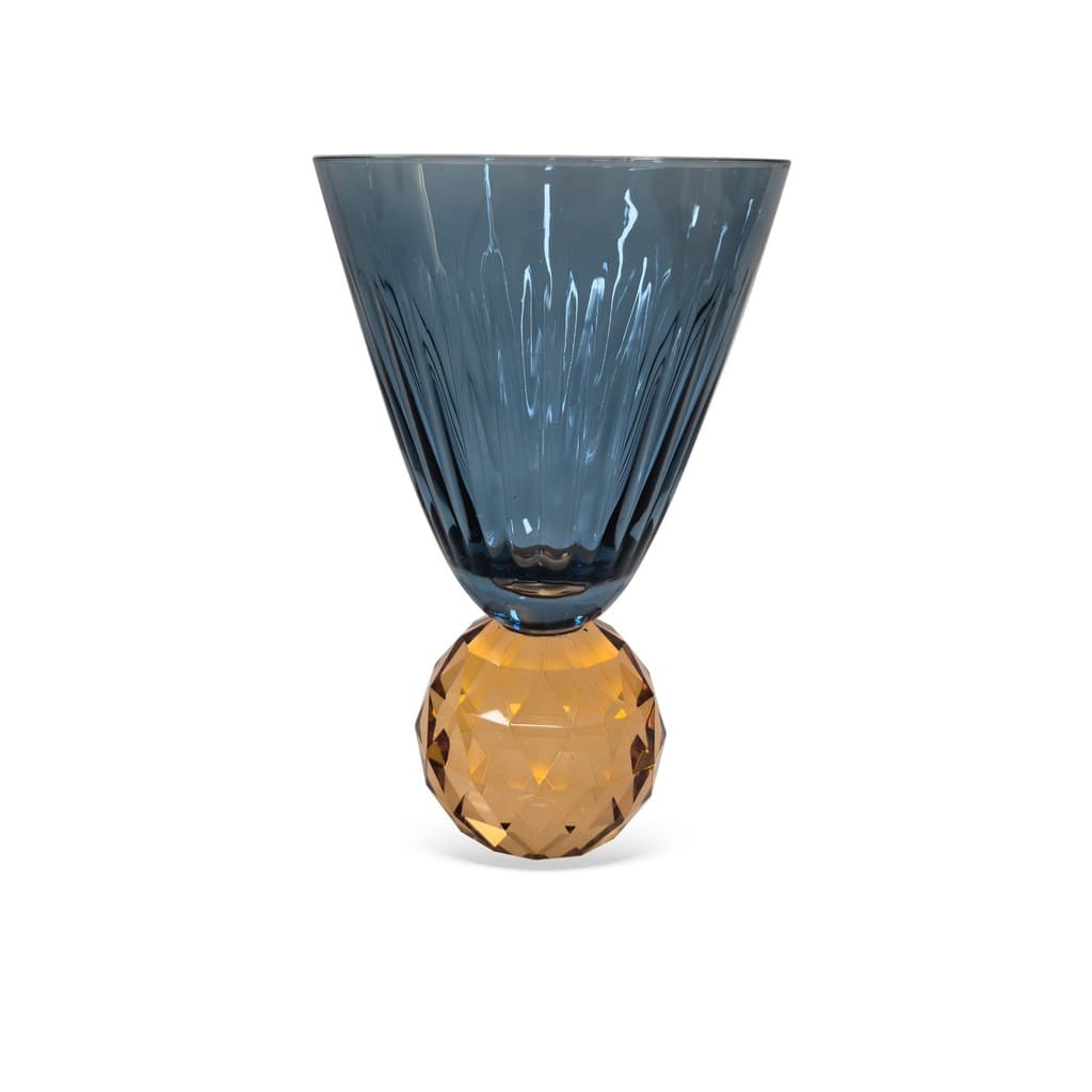 Cj.6 Taças Vidro Azul Base Cristal Esculpido Laranja 425ml BTC