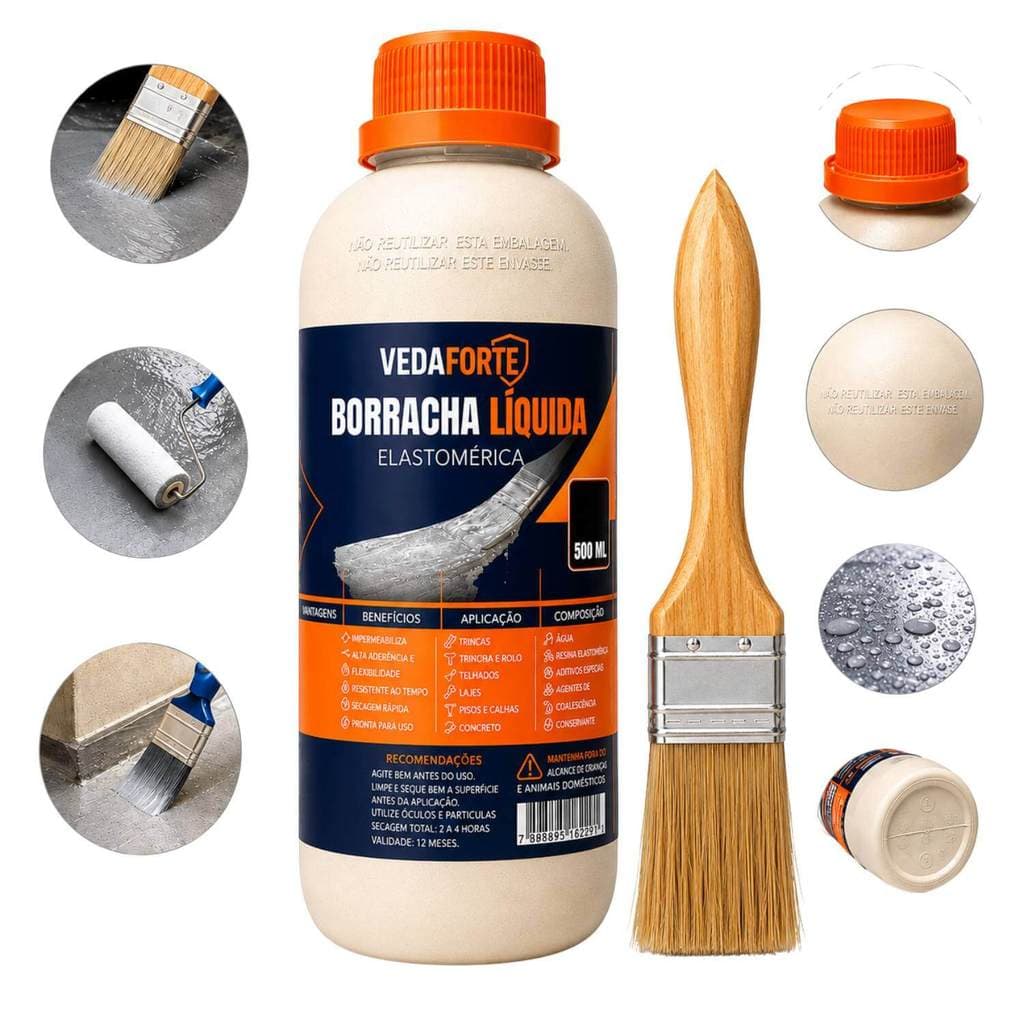Kit Borracha Líquida Impermeabilizante Veda Forte com Pincel 500ml