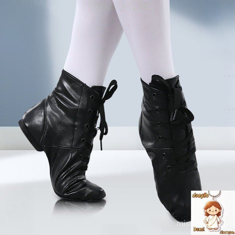 Sapatos de Dança Jazz Unissex de Cano Alto com Sola de Couro Macio para Crianças e Adultos