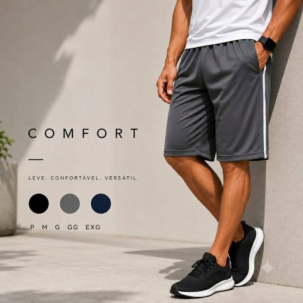 Short Masculino Esportivo em Poliéster com Bolsos Laterais e Cadarço Ajustável Conforto e Estilo