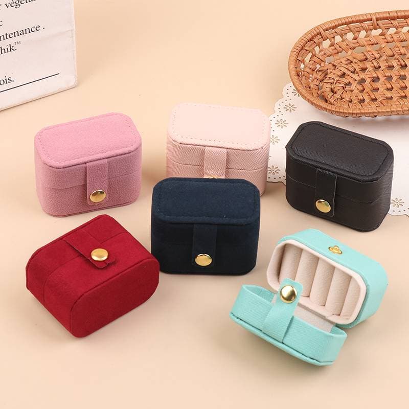 [hundr] Mini Bolsa Portátil Para Armazenamento De Joias , Viagem , Couro Simples Ou Anel De Veludo , Brincos , Caixa De