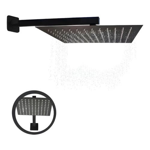Ducha Chuveiro 20x20 Slim Preto Com Braço Aquecimento À Gás
