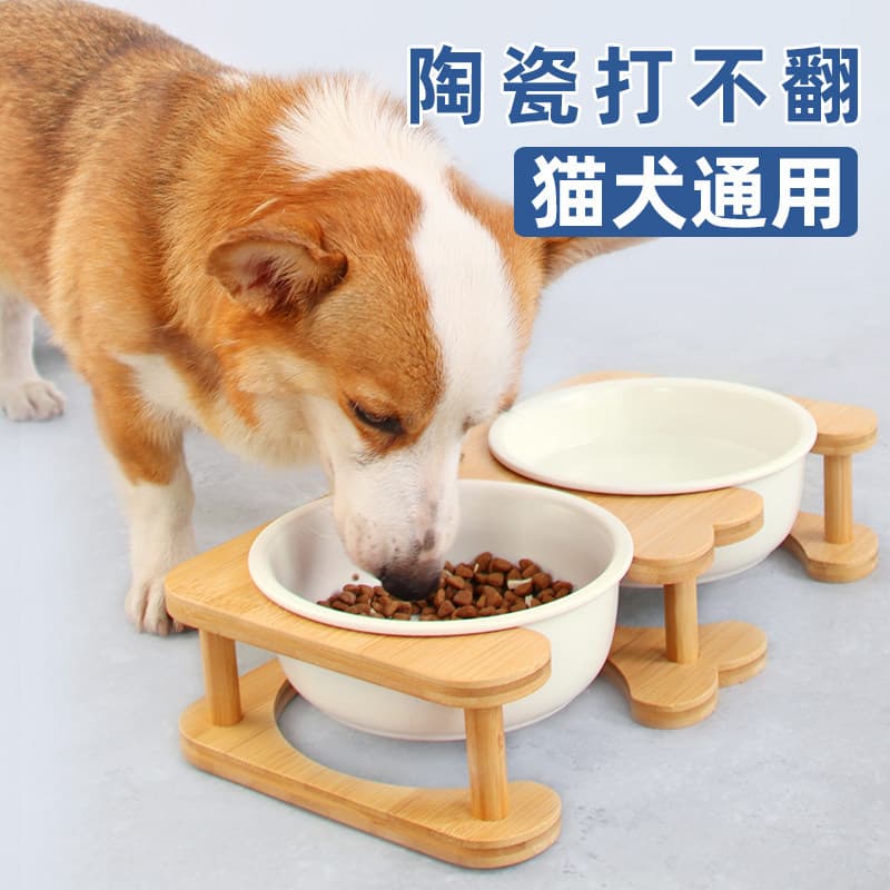 Tigela de cerâmica para cães, tigela pequena de tamanho médio para cães, Anti-derrubamento, Corgi, tigela dupla, proteçã