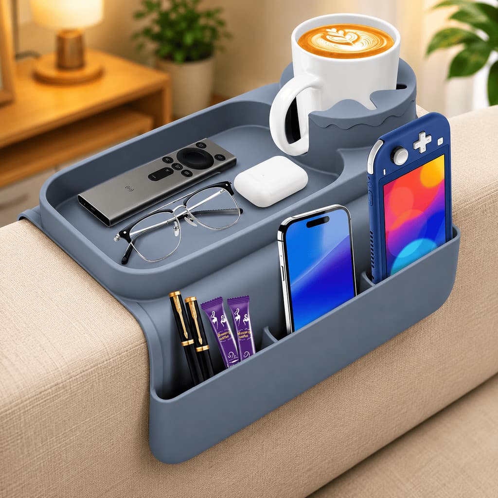 Bandeja Organizador De Sofá Apoio De Braço De Silicone Isolamento Térmico Dobrável Porta Copos Envio Imediato Suporte