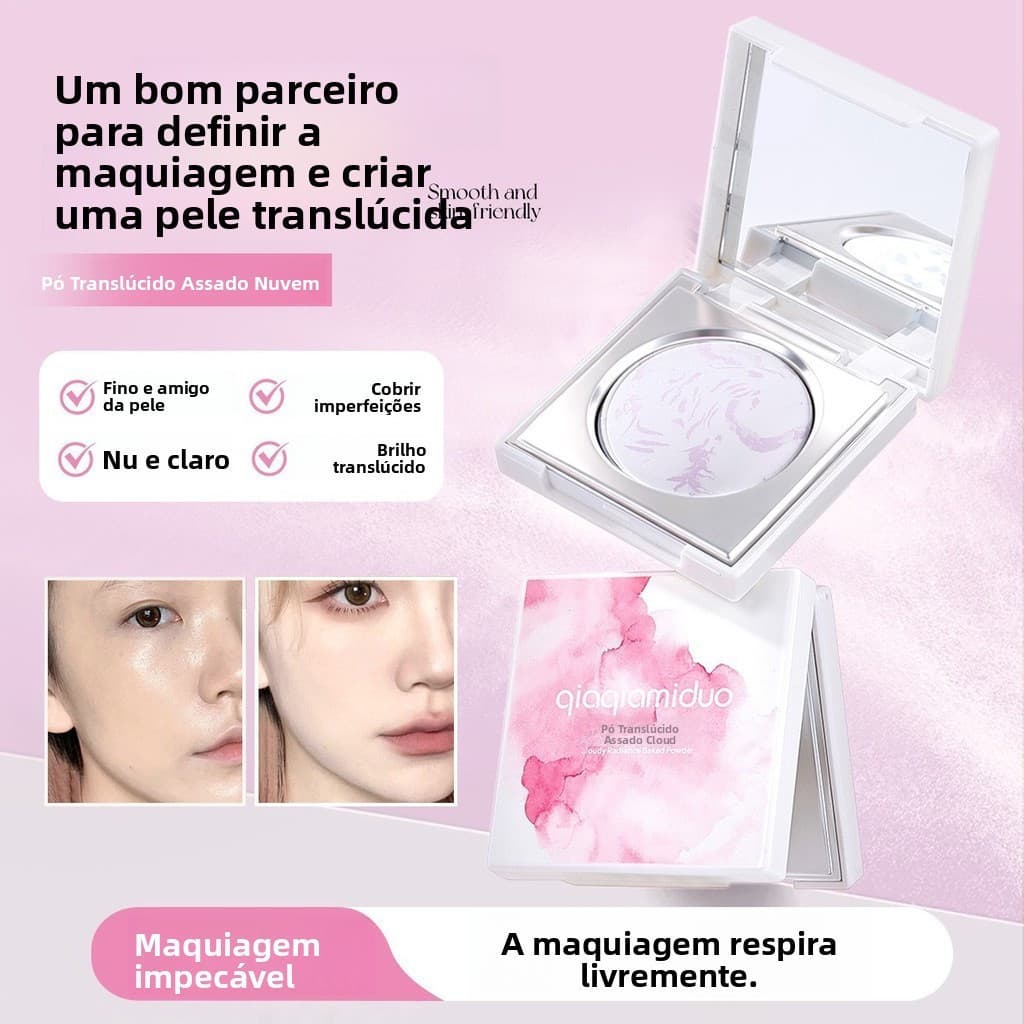 qiaqiaduo Cloud Translucent Setting Powder é um pó fixador com efeito de foco suave e textura matte.