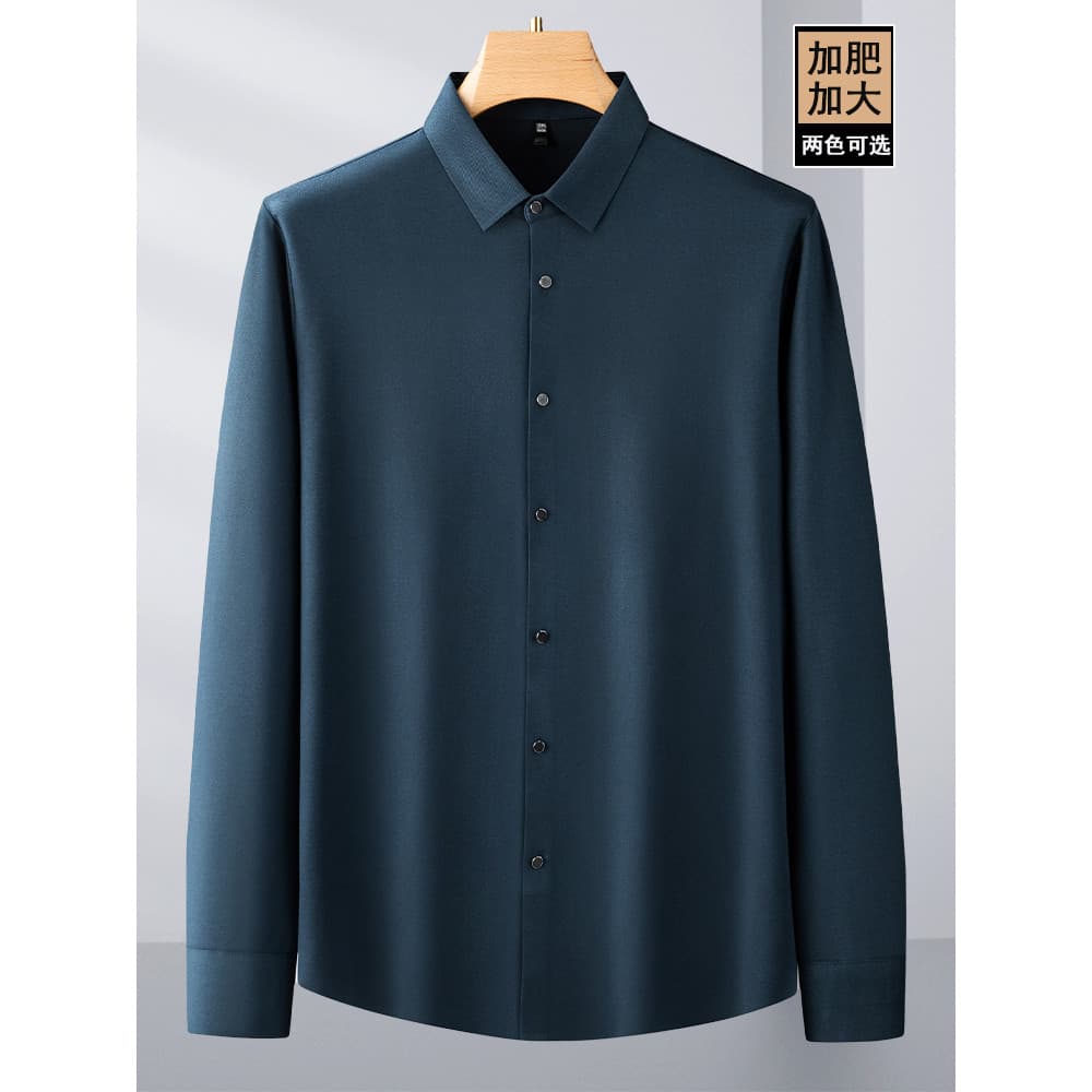 Camisa elástica masculina de manga comprida mais gordura plus Size negócios não-ferro gordo cor sólida gelo seda Bottomi