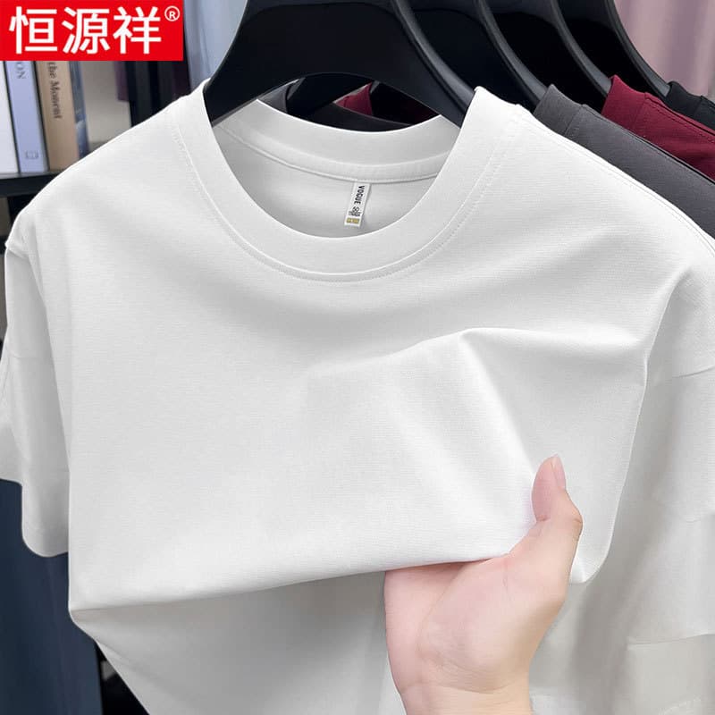 Hengyuanxiang verão masculino novo estilo pai usar em torno do pescoço de manga curta camiseta idosos de meia-idade
