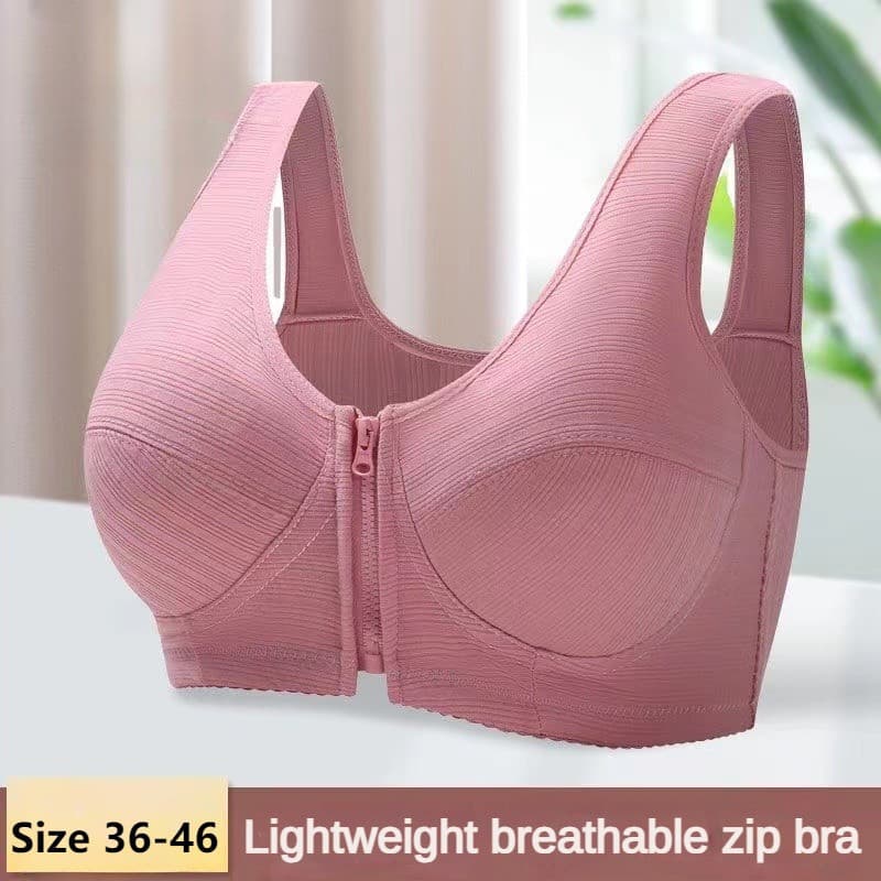 Sutiã de algodão macio com zíper frontal, disponível nos tamanhos 36-46, adequado para mulheres de meia-idade e idosas,