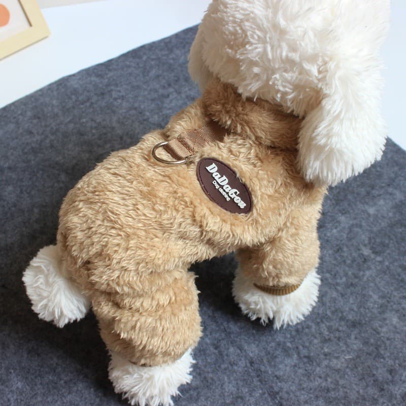Cão roupas de quatro patas fino veludo quente tração fivela Pet Teddy Bichon pequeno cão masculino colete roupas outono