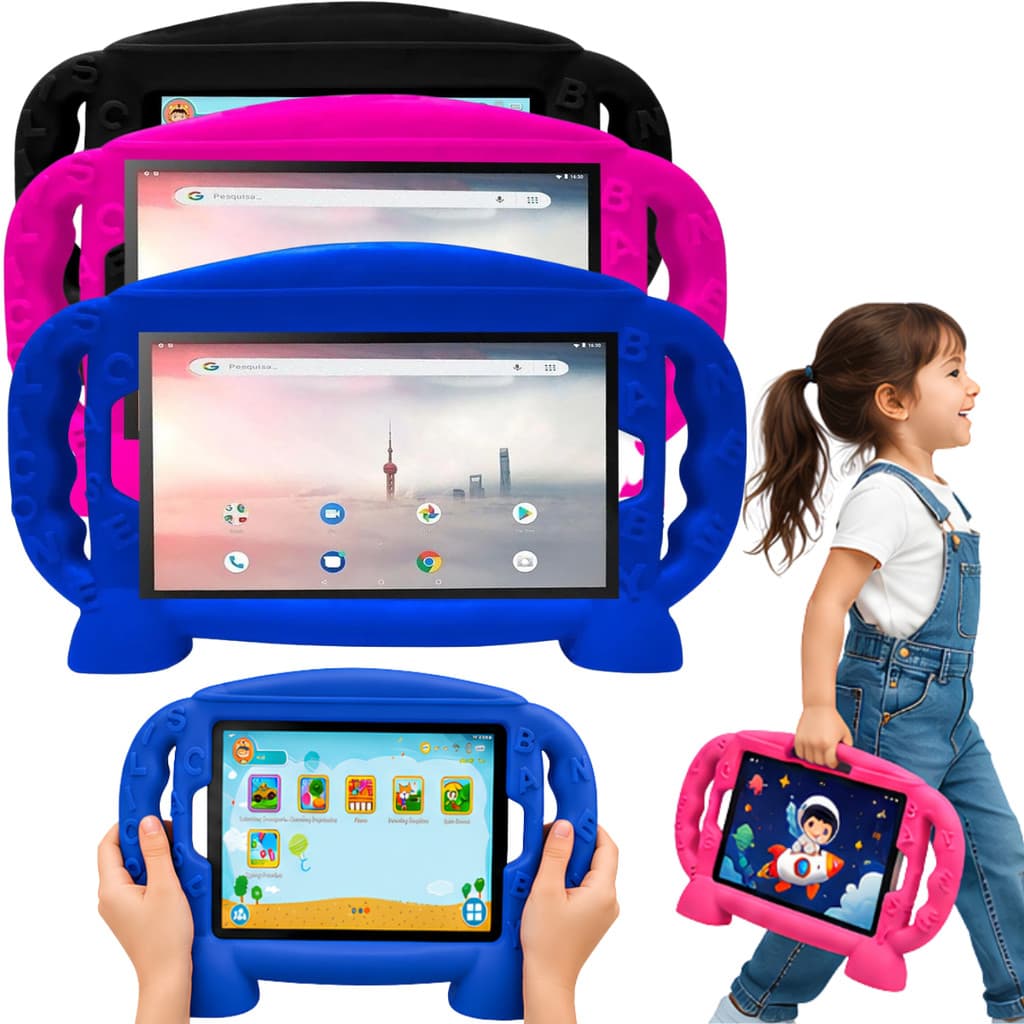 Capa Infantil com Alça para Tablet Multilaser M10 4G NB28 10.1 Anti Impacto Emborrachada