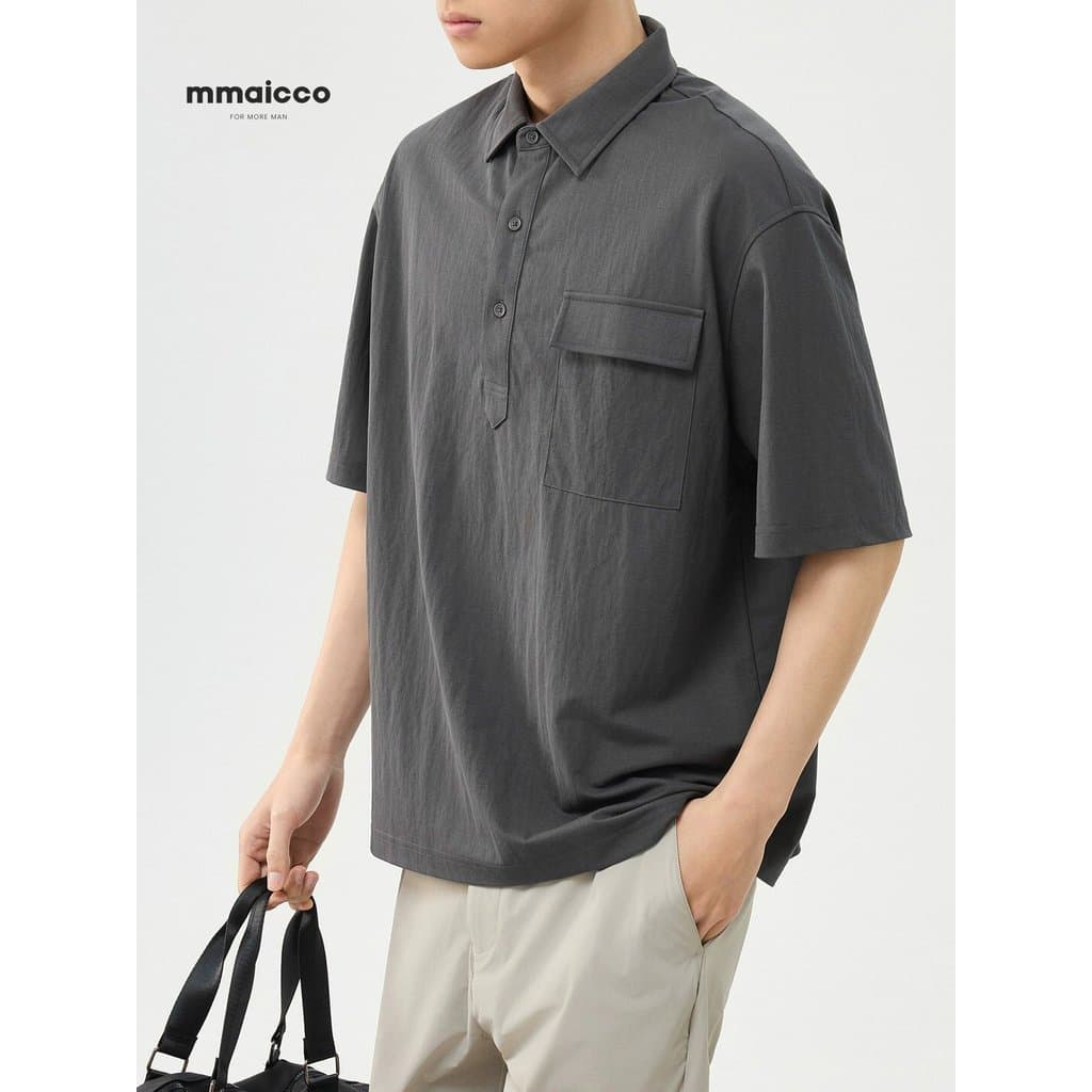 Momaike masculino americano Casual linho algodão de manga curta camiseta masculina 2026 verão novo estilo bolso decoraçã