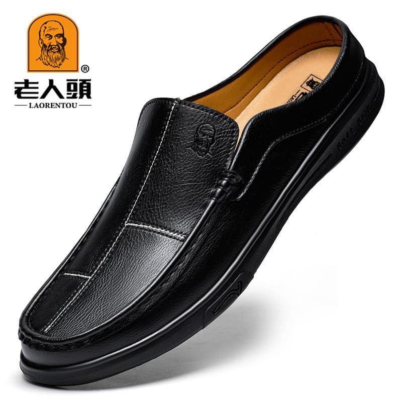 Sapatos de dedo do pé idosos de alta qualidade cobertos de dedo do pé meio chinelos sapatos de couro masculino dedo do p