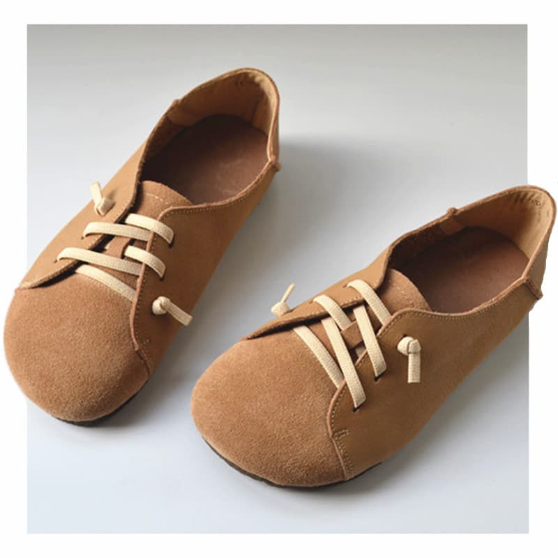 Couro genuíno Anti-chute sapatos de um Pedal feminino Retro literário sola macia couro puro corda elástica ervilhas sapa