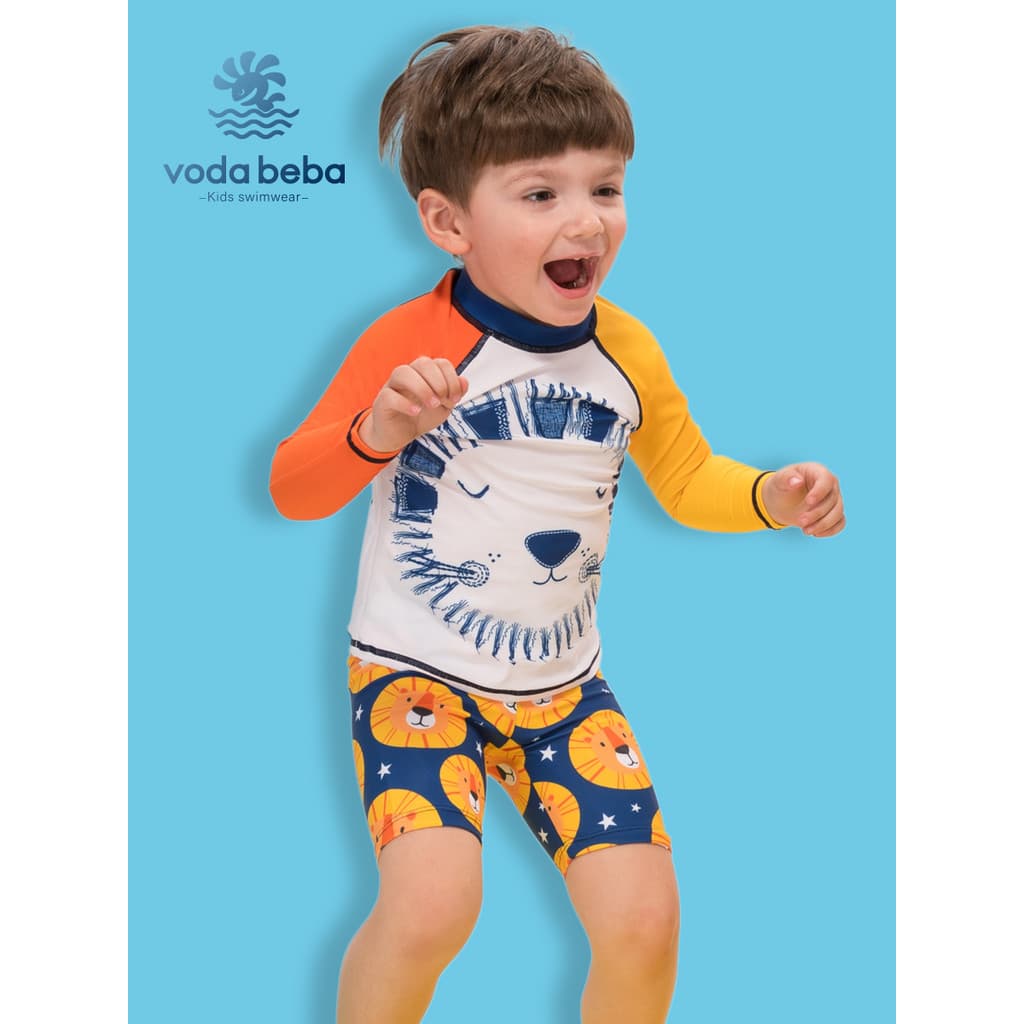 Voda Beba Maiô infantil Little Lion Protetor solar de manga comprida de secagem rápida Pequeno Médio Grande Natação infa