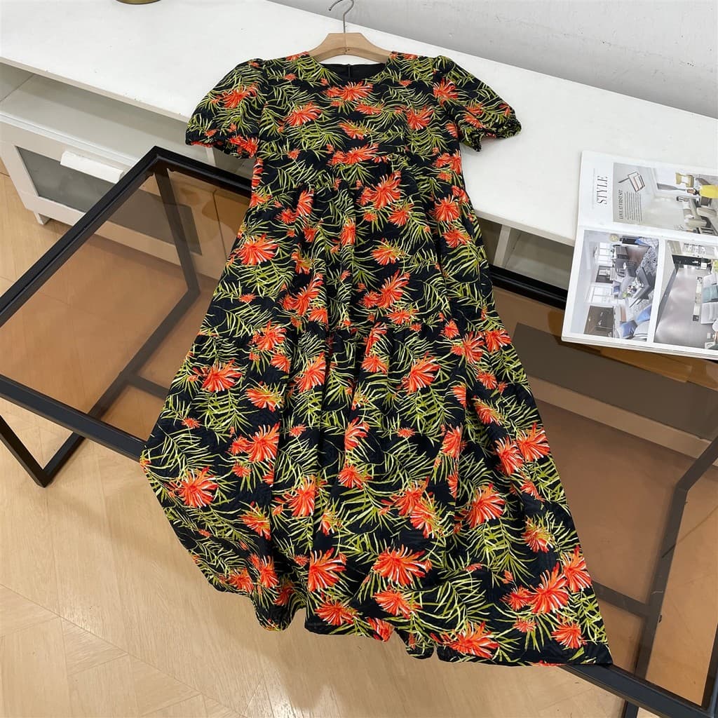 [Lin Lin] Vestido Floral de manga curta feminino 2026 verão novo estilo moda roupas femininas na moda versão coreana sai
