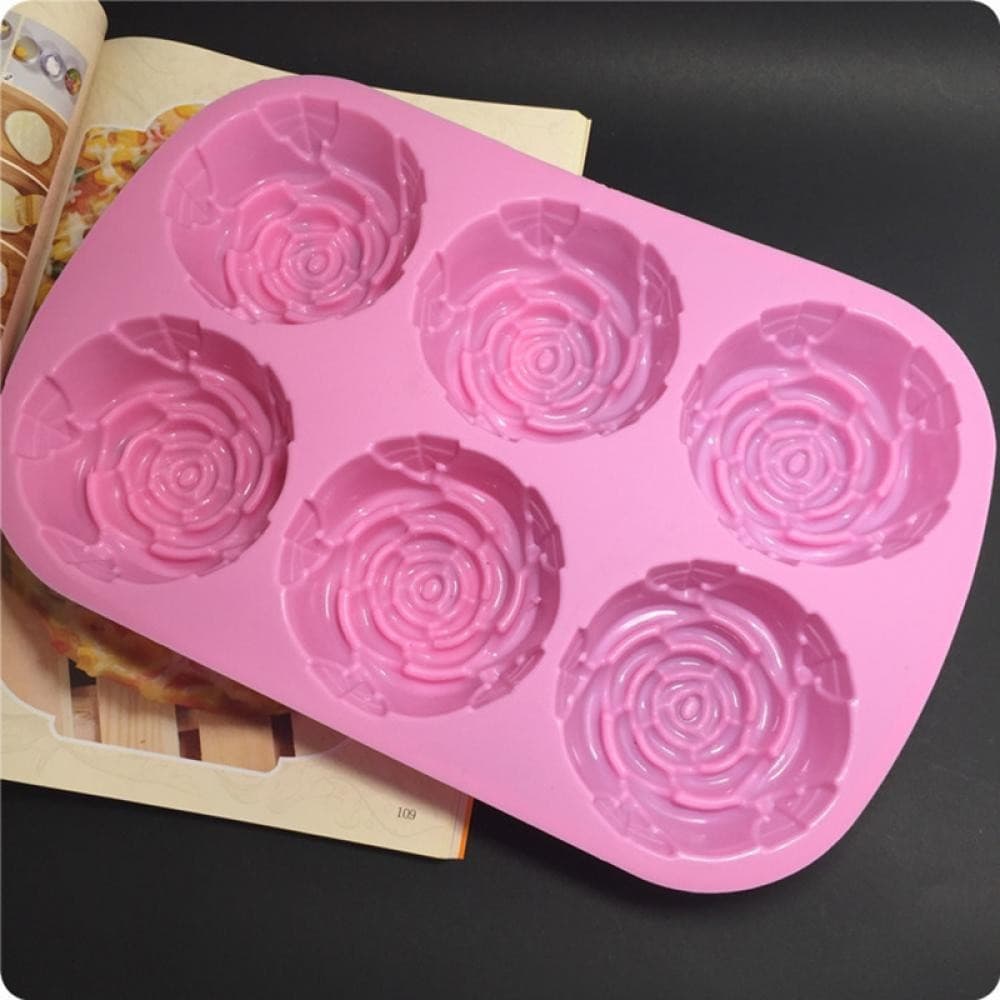 Molde De Silicone De Flor De Rosa , Bolo De 6 Cavidades , Pudim De Gelatina , Cubo De Gelo De Chocolate Para Doces , Muf