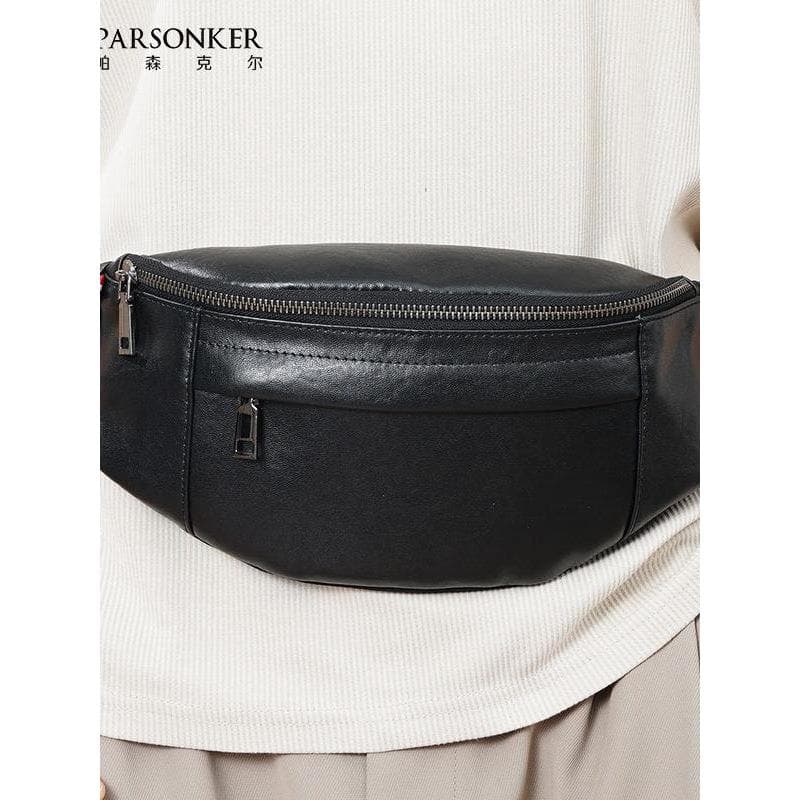 Bolsa de cintura de couro genuíno masculina Casual leve bolsa de peito dupla utilização primeira camada de couro bolsa d
