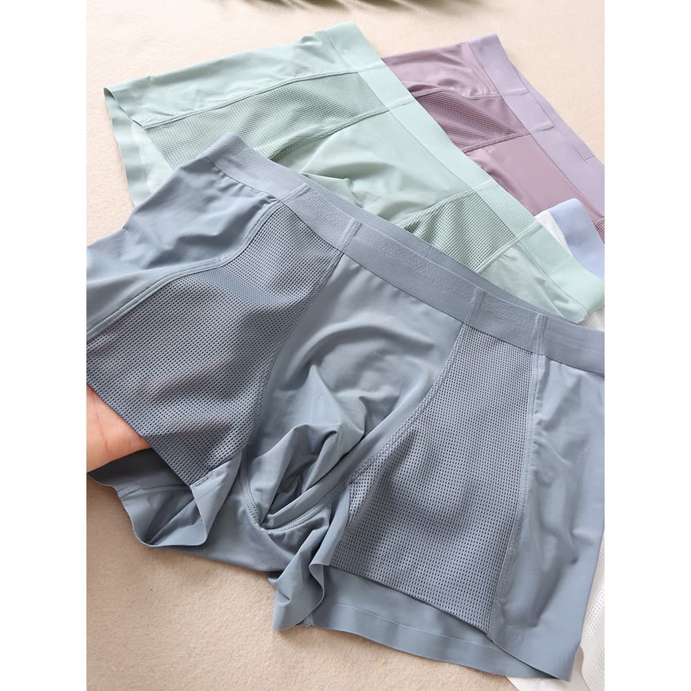 Calças de ar condicionado frescas de seda gelo de alta qualidade Boxer de cintura média masculino sem costura respirável