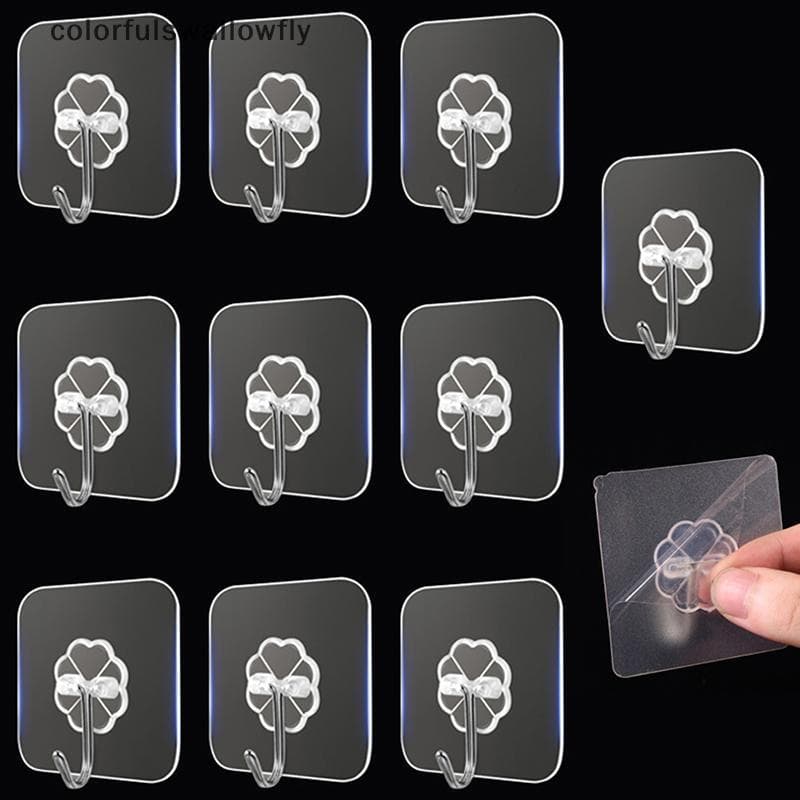 CSF 10 Pcs Ganchos Autoadesivos Transparentes Para Armazenamento De Parede De Porta De Banheiro De Cozinha