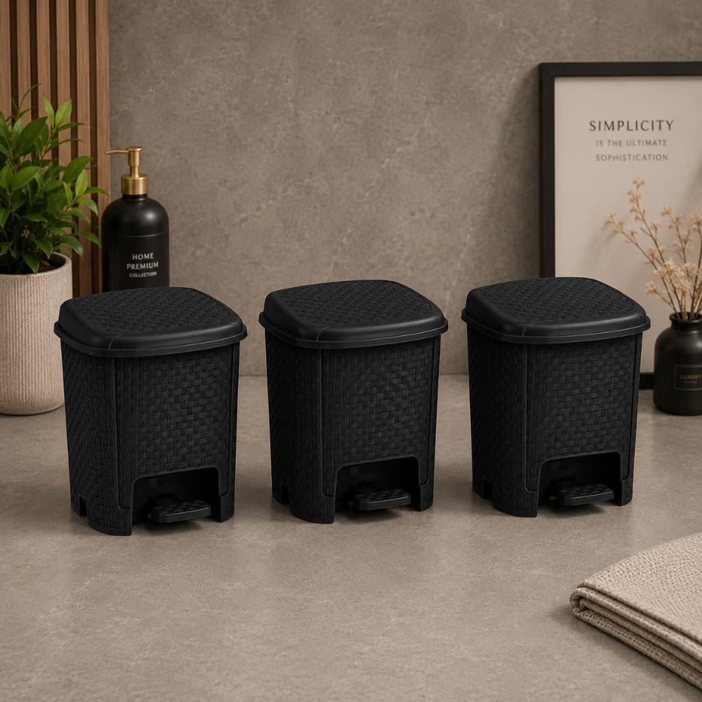 Kit 3Cesto Lixo Banheiro Cozinha Rattan 6L Com Pedal Design Moderno Resistente E Compacto