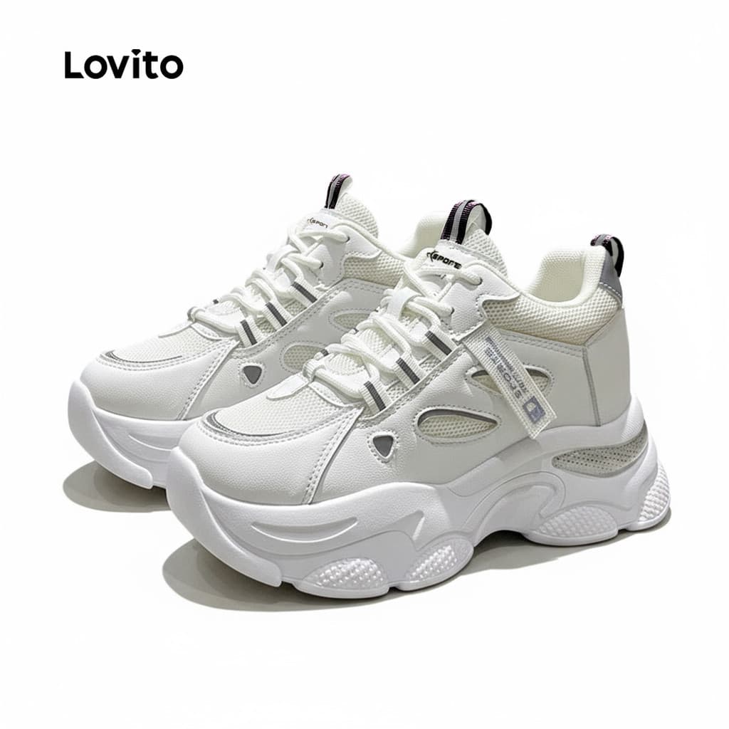 Lovito Tênis Esportivo Casual Para Uso Diário Ao Ar Livre Estilo Coreano Liso Respirável Com Interior Em Mesh Solado Grosso Antiderrapante Cano Alto Para Pickleball Para Mulheres LFA57278