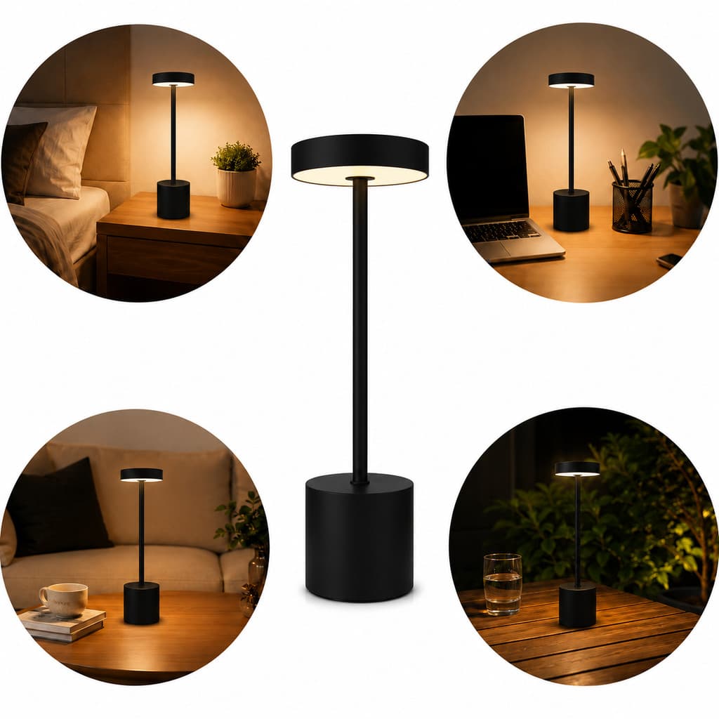 Abajur Preto Fosco Led Touch Recarregável Usb Luminária Mesa Quarto