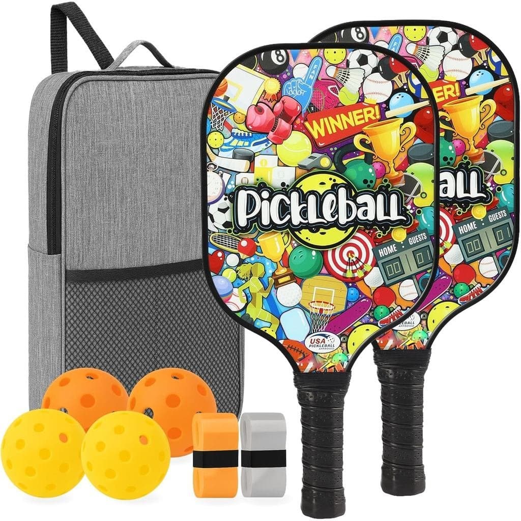 Raquetes de Pickleball, Conjunto de Pickleball com Superfície de Fibra de Vidro Aprovada pela USAPA com Raquetes de Pick