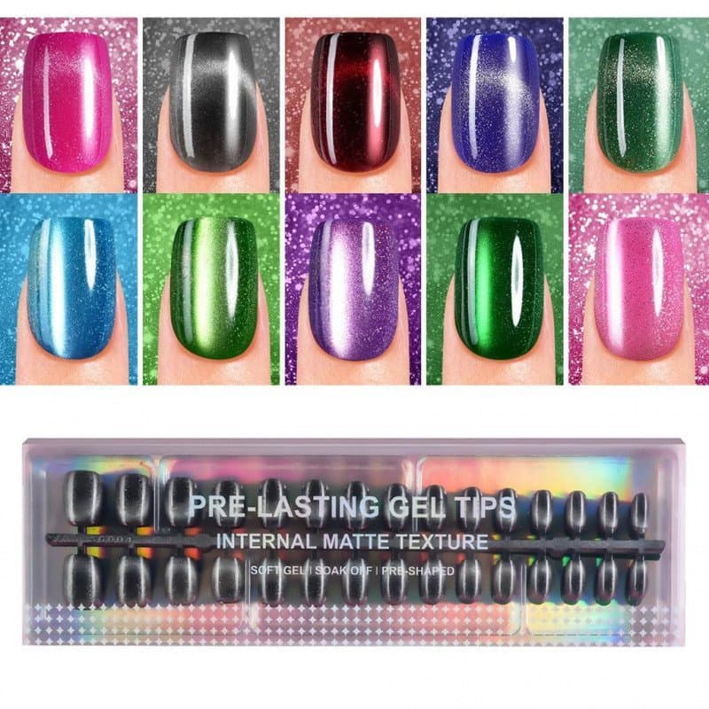 PlauvaEyePressonNailsShortSquare, 300 unhas postiças de gel macio, adesivos de unhas com glitter brilhante, adequado par