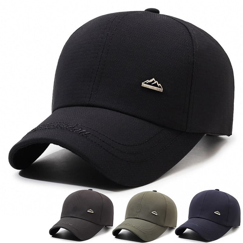 Boné Masculino de Cor Sólida para Atividades ao Ar Livre, Boné de Pesca e Beisebol, Boné de Lazer com Etiqueta Metálica