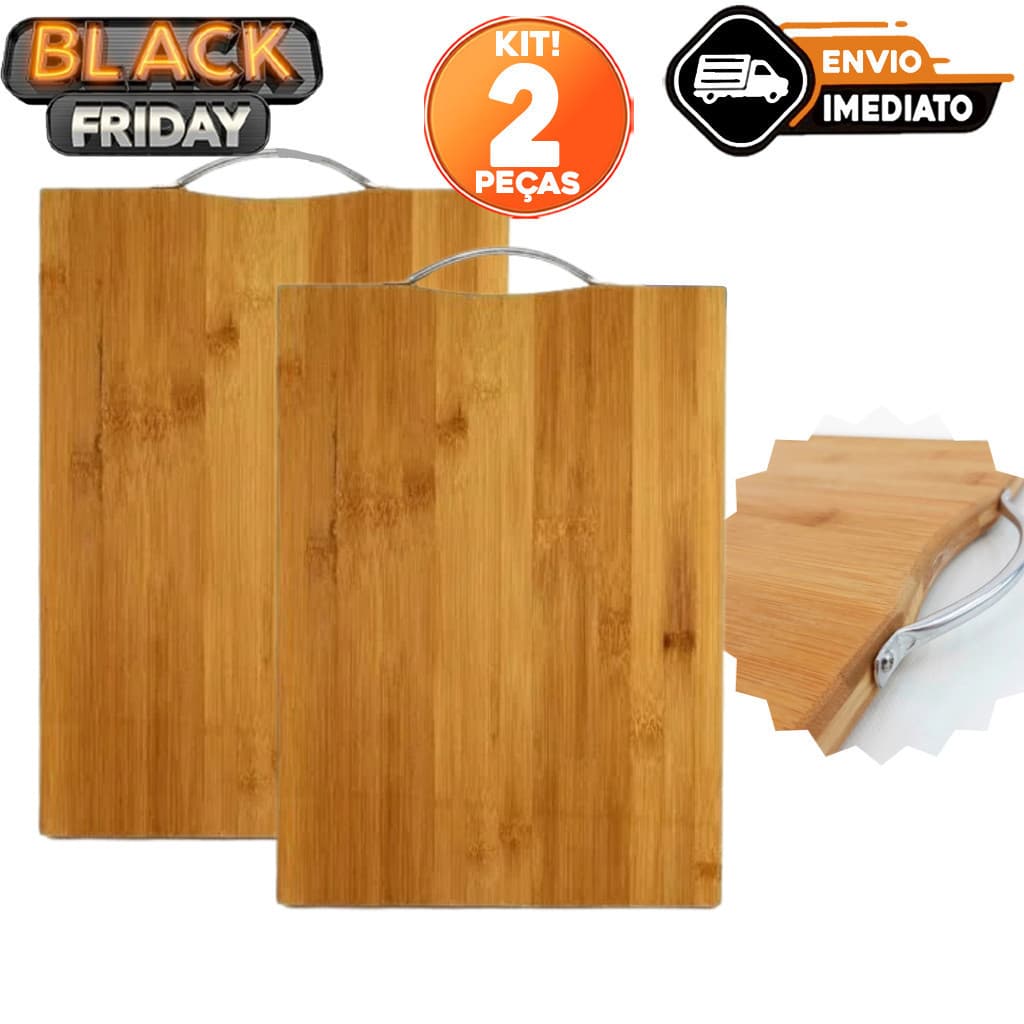 Kit 2 Tábua de Corte Carne e e Legumes Bambu Com Alça Tabua de Corte