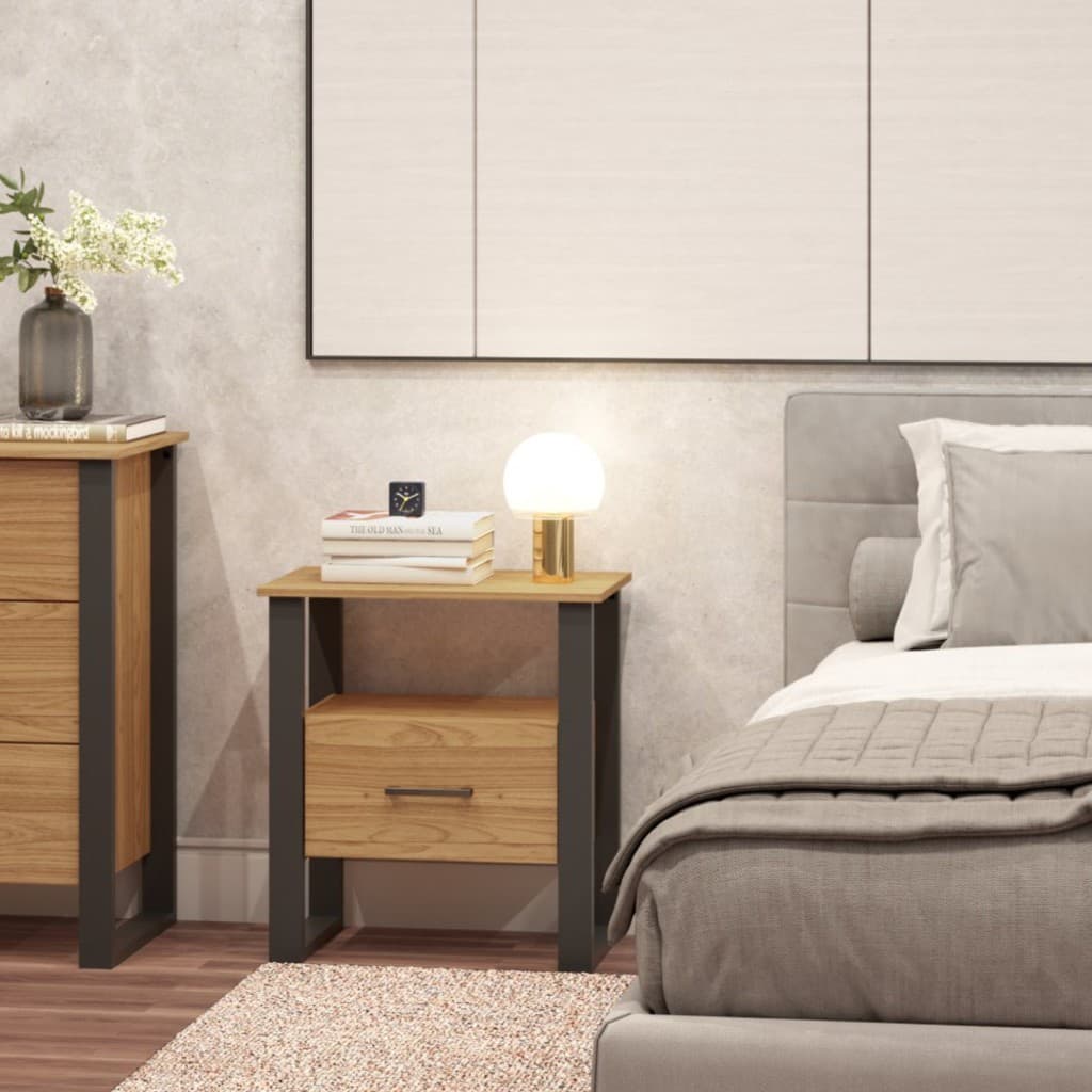 Mesa de Cabeceira Industrial com 1 Gaveta em 100% MDF Freijó Dalla Costa
