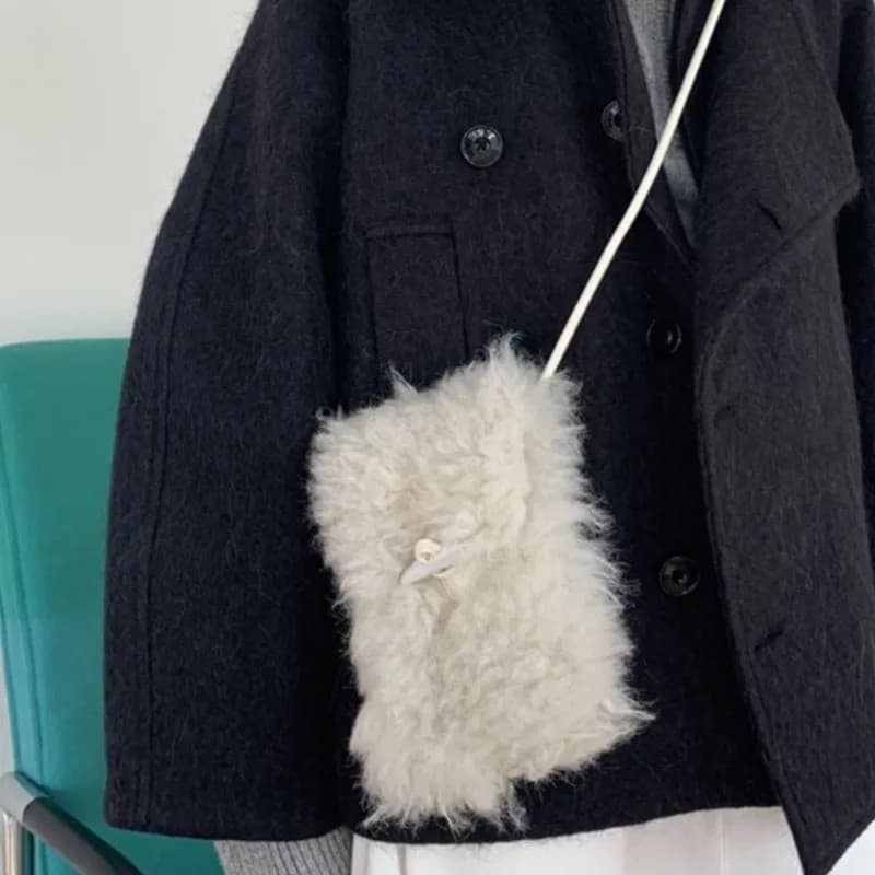 Bolsa feminina de pele de coelho, bolsa versátil para celular, bolsa transversal, bolsa de ombro, bolsa hobo, bolsa esti