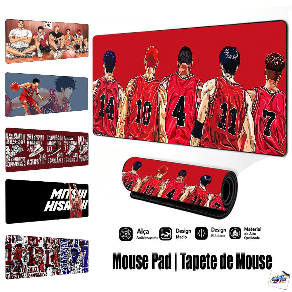 Mouse Pad Gamer Tapete de Mouse 80x30cm Slam Dunk Base de Borracha Antiderrapante Borda Costurada FPS Escritório