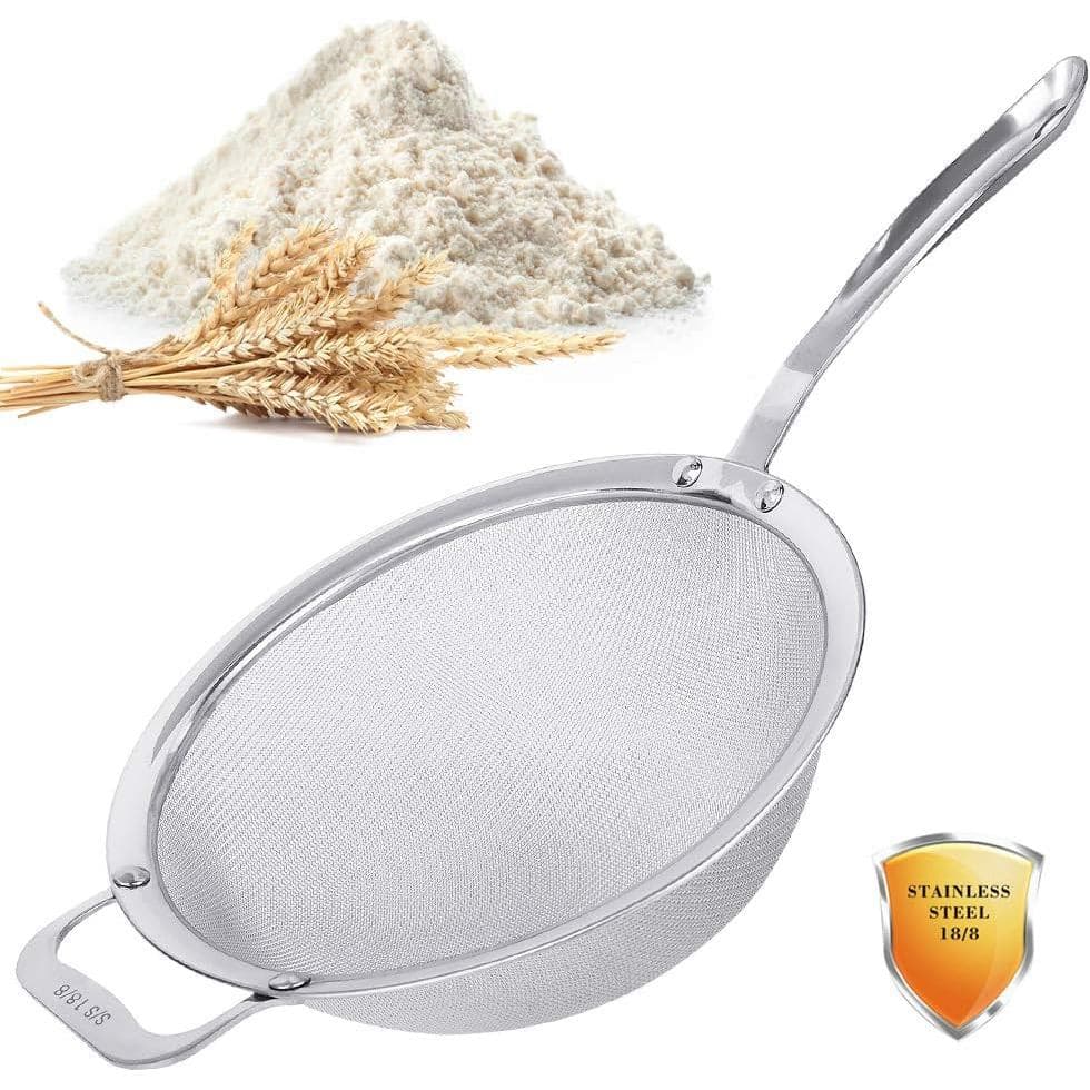 Peneira de Malha Grande de 9", Aço Inoxidável 18/8, Peneira Extra Fina para Quinoa, com Cabo Sólido e Resistente, Filtro