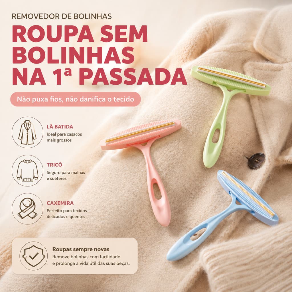 Removedor de Bolinhas Escova Manual Tira Fiapos Pelos de Roupas Sofá Paletó Tapetes Estofados Dupla Face Reutilizável