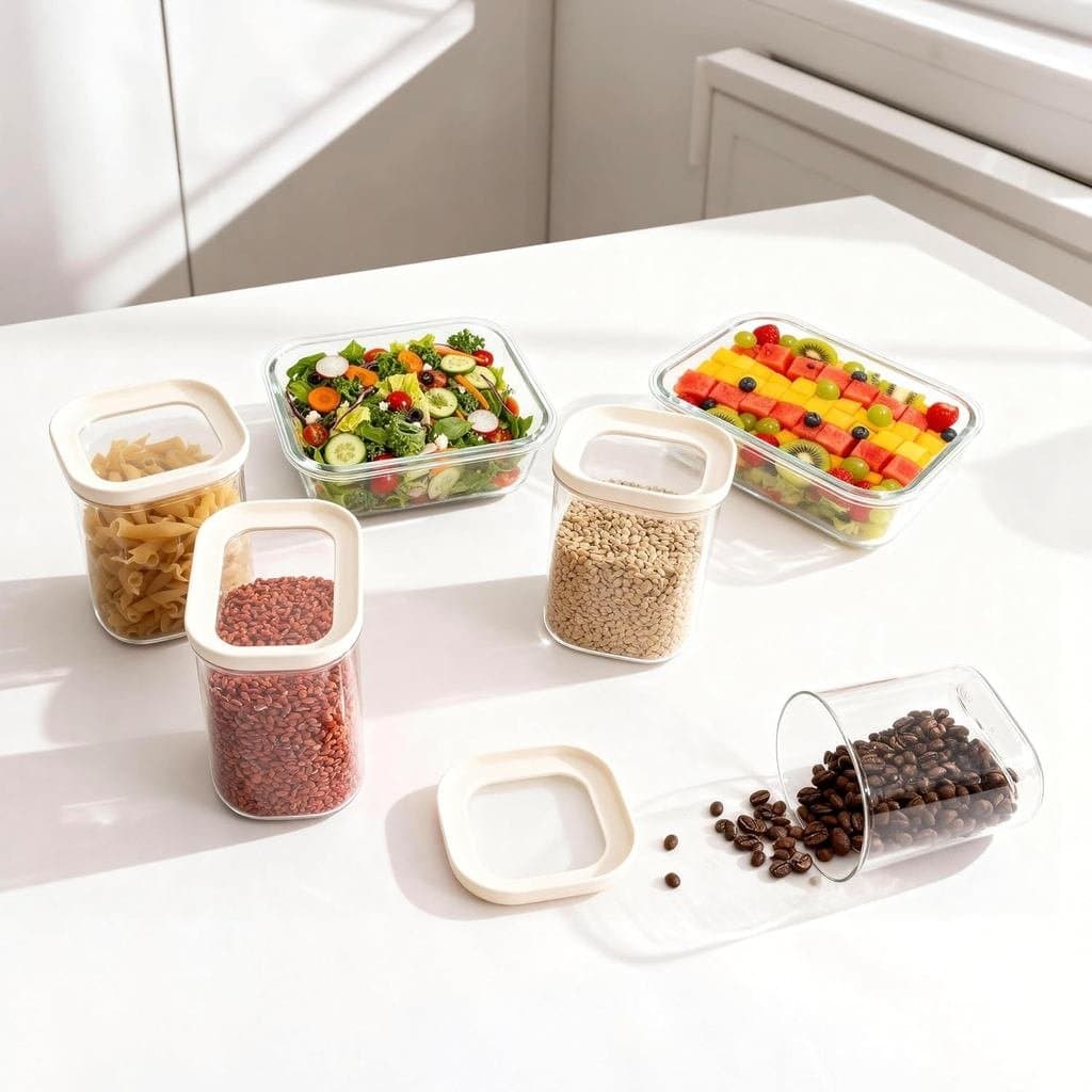 Pote de Vidro Verde Urbano para Armazenamento de Alimentos com Tampa de Vidro em Formato Quadrado, Conjunto de Potes Her