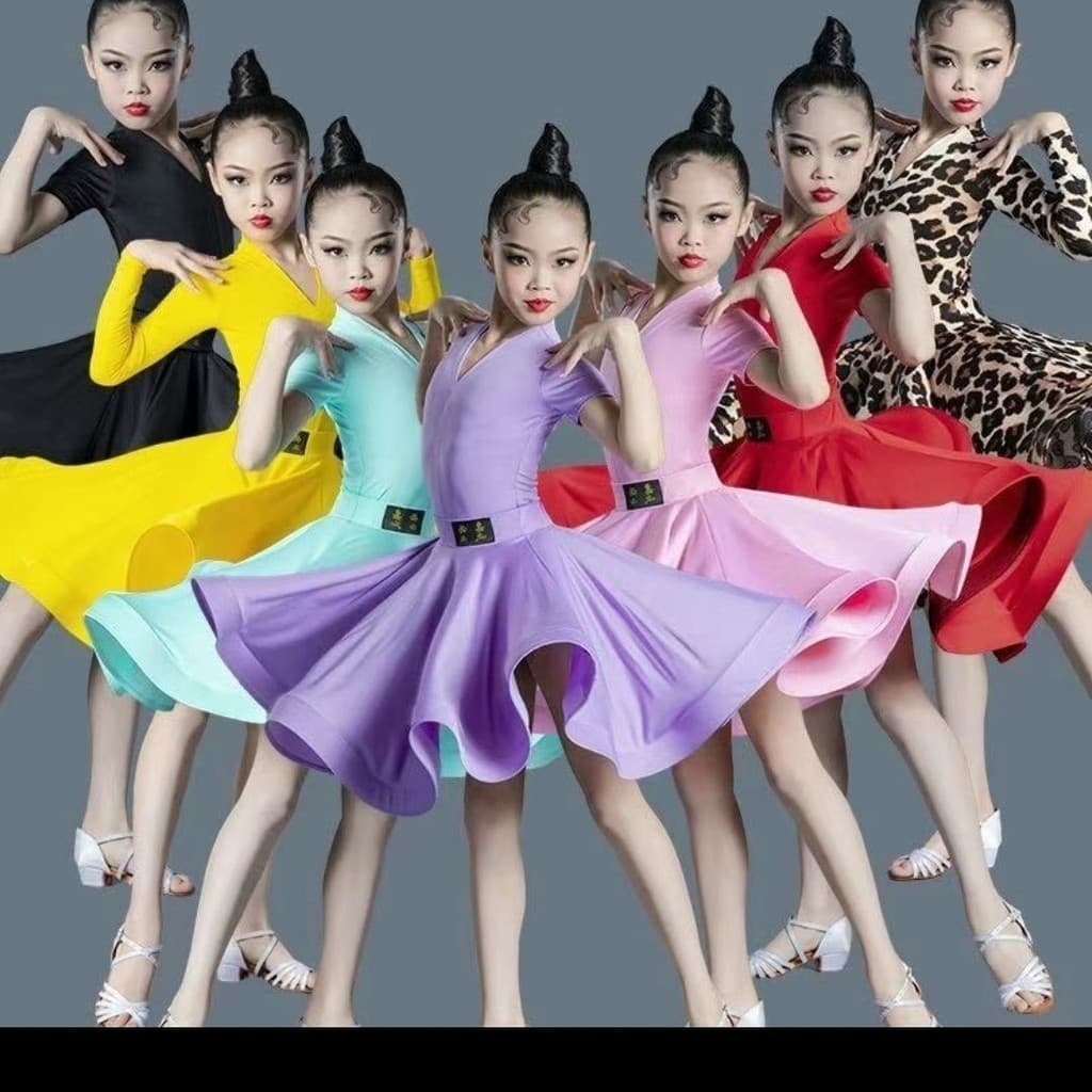 [WDF] Fantasia de regulação do exame de dança latina infantil, fantasia de competição de dança para meninas, fantasia de