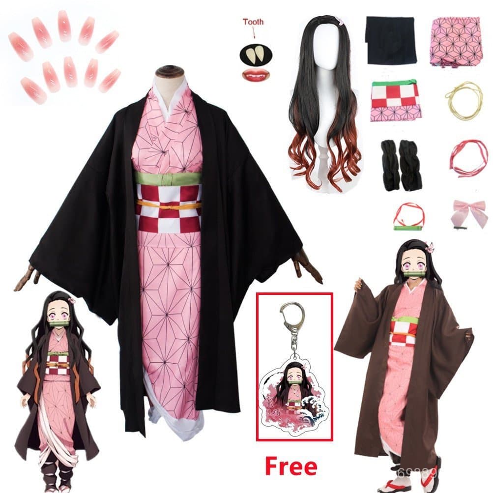 Cosplay de Nezuko do Anime Demon Slayer Kimetsu No Yaiba, Fantasia e Acessórios, Uniformes de Kimono Kamado, Roupas de H