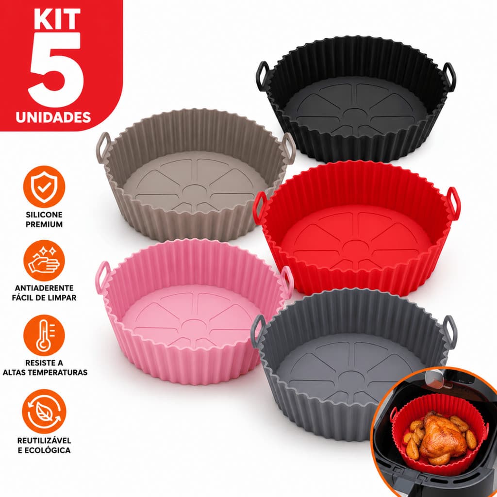 5 Formas de Silicone Assadeira Air Fryer e Forno Forma para Fritadeira Elétrica com Alça