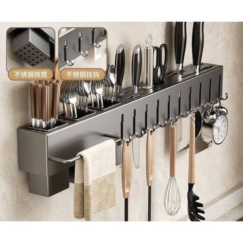 Suporte Organizador Utensilios Cozinha 10 Ganchos Multiuso Cinza Moderno
