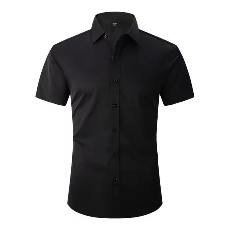 Camisa Manga Curta Cor Sólida Camisa Alta Stretch