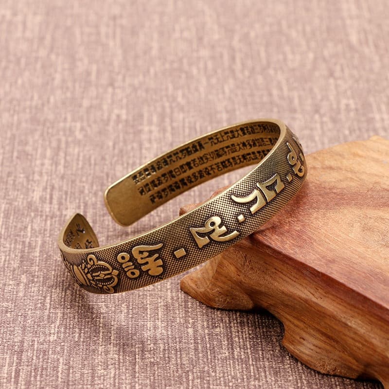 Pulseira de cobre vintage com mantra budista, pulseira ajustável para casal
