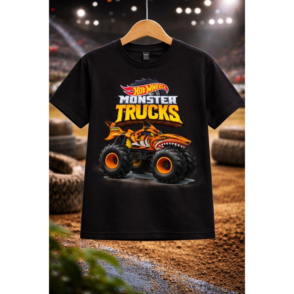 Camiseta Hot Wheels Monster Tiger Shark Adulto e Infantil Carros infantil Alta Qualidade - Tecido Criativo