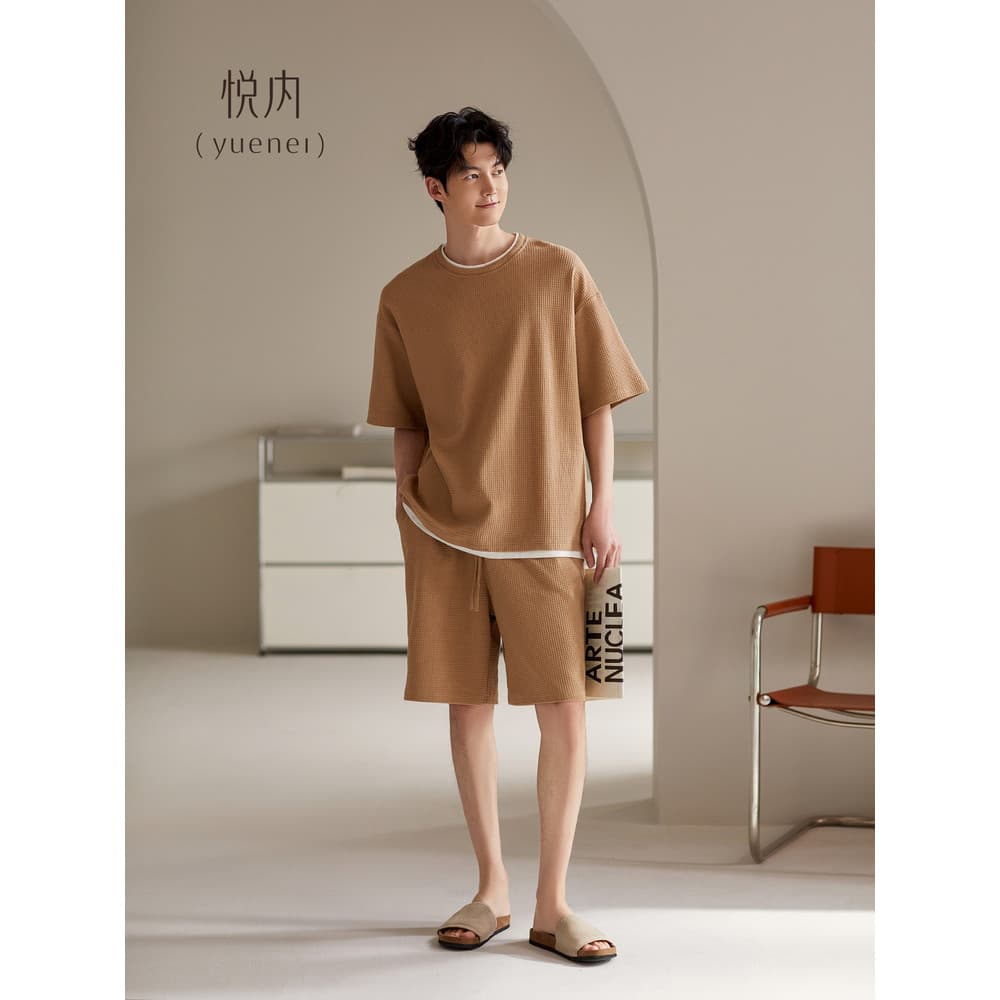 Yue pijamas internos masculinos verão Shorts de manga curta puro algodão Homewear masculino verão solto Casual em torno