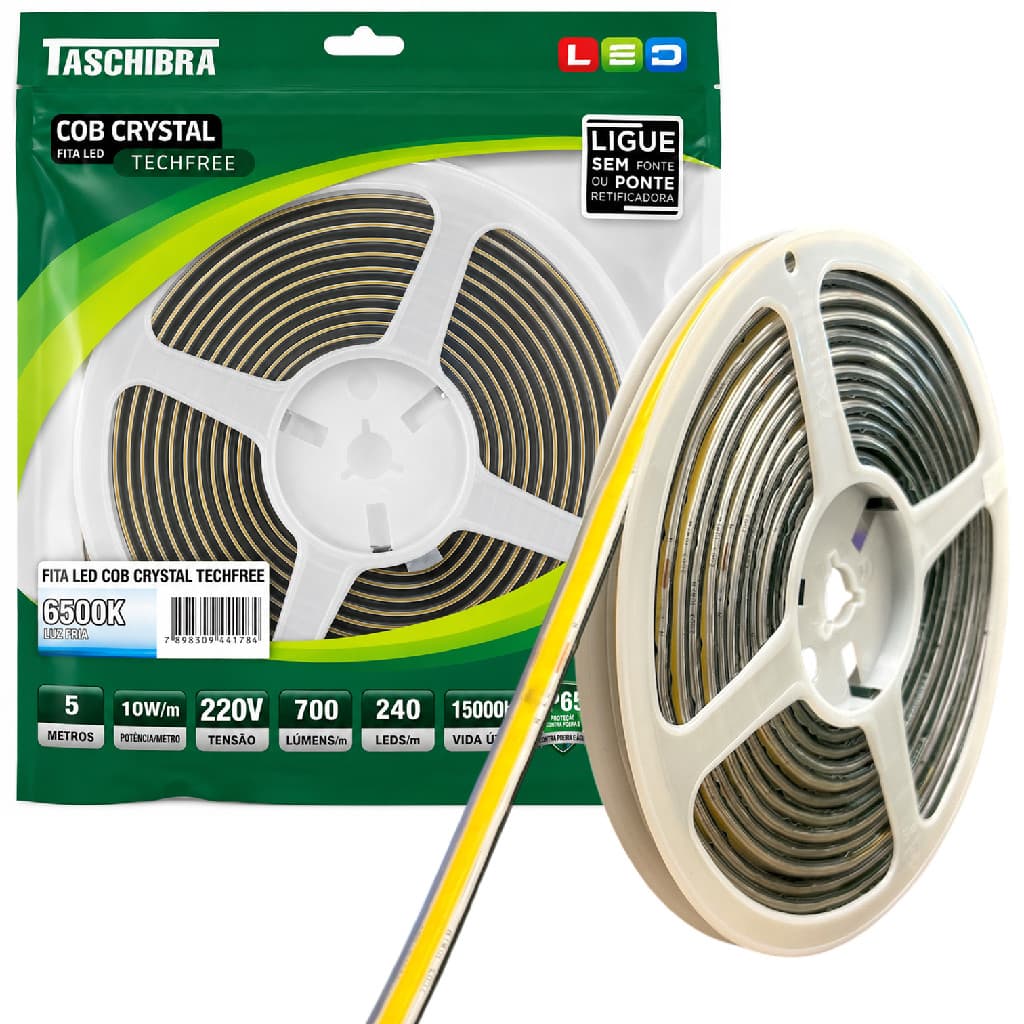 Fita Led COB 5 Metros 10W/M 240 Leds Branco 6500K 220V IP65