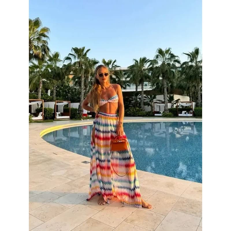 Conjunto de Biquíni de 3 Peças com Calças de Cobertura, Moda Praia Feminina, Biquíni com Laço, Conjunto de Biquíni com F